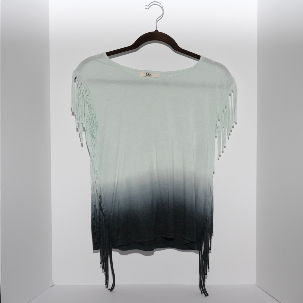 Light and dark green ombré top with fringe, size medium girls
